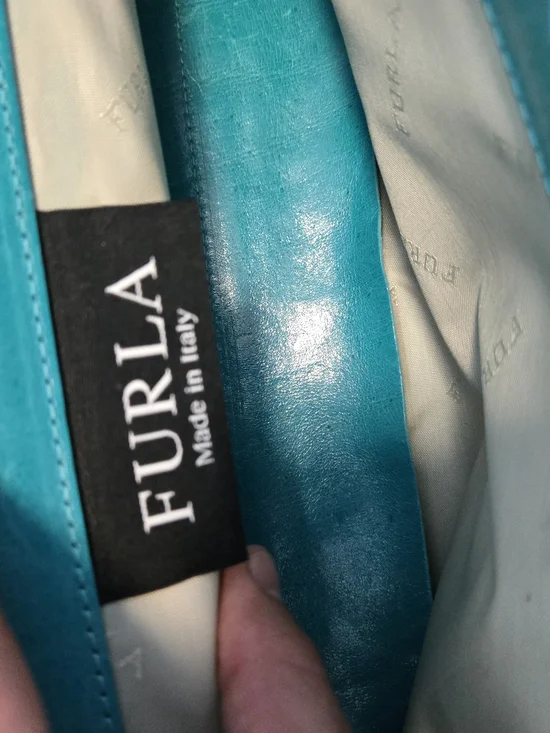 Furla teal leather clutch , Handbag Leather Made In Italy - Picture 9 of 13